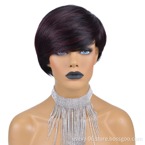 Hot Selling Short Pixie Cut Ombre Color Raw Brazilian Virgin 100% Human Hair Wigs